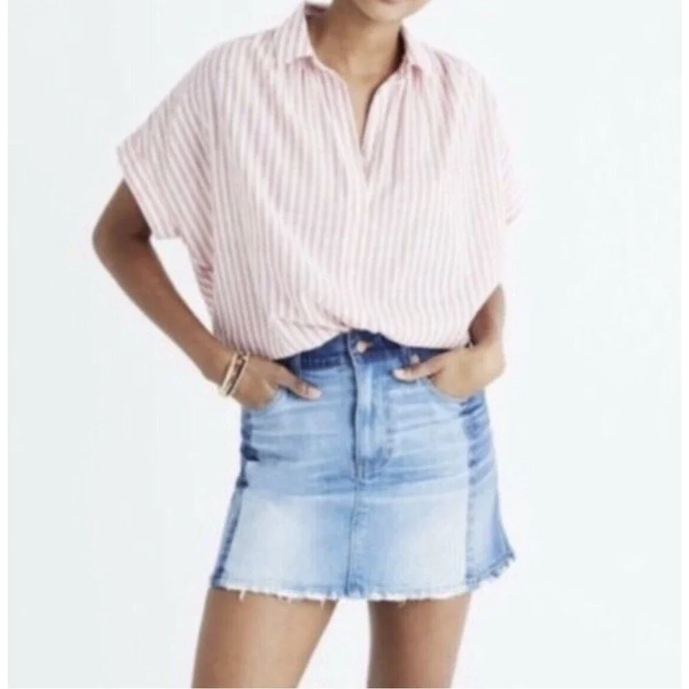 Madewell 1 denim‎ mini skirt Pieced McCarren patchwork raw hem boho jean wo…